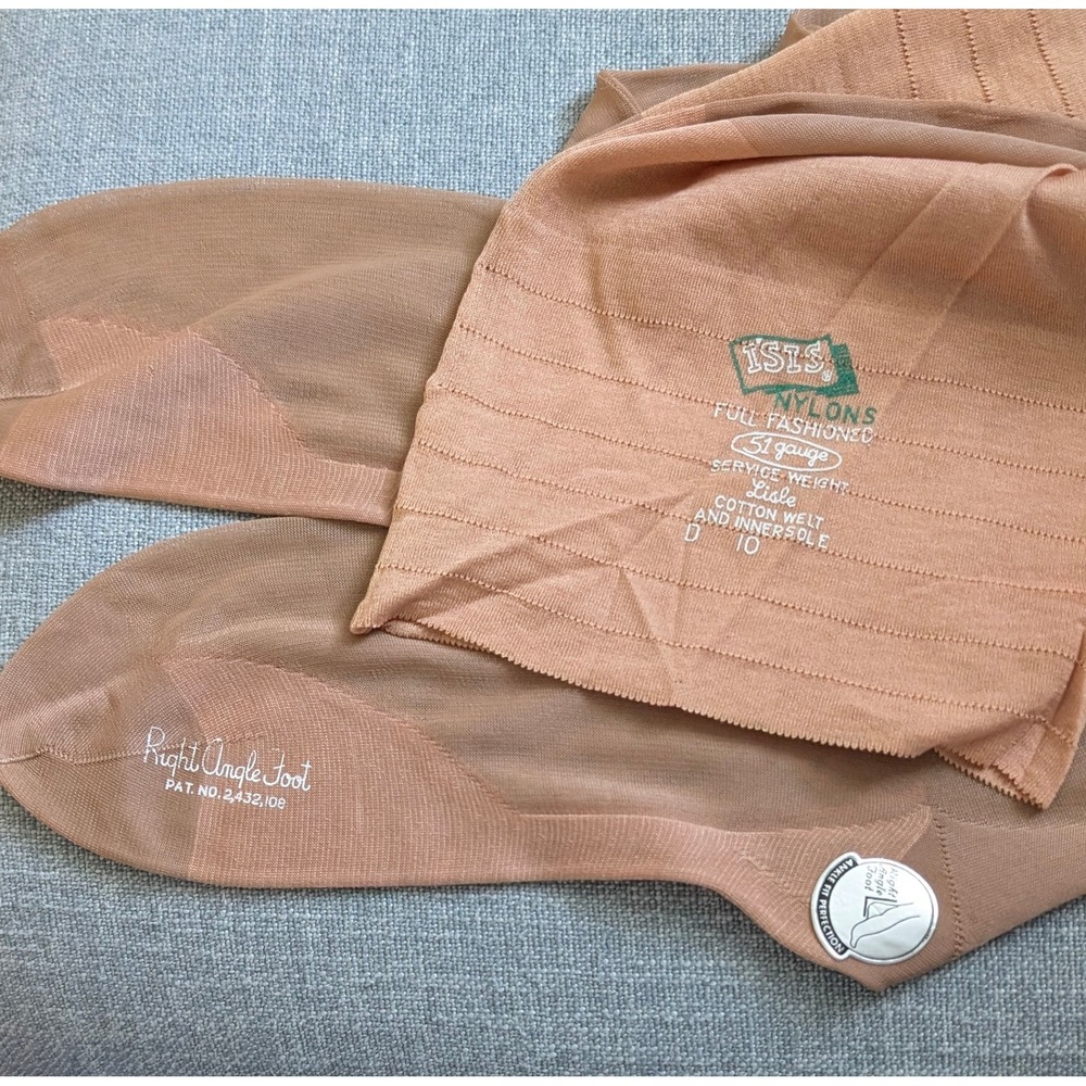 Vintage Isis 51 Gauge Full Fashioned Nylons Seamed Stockings Tan Size 10 1950s